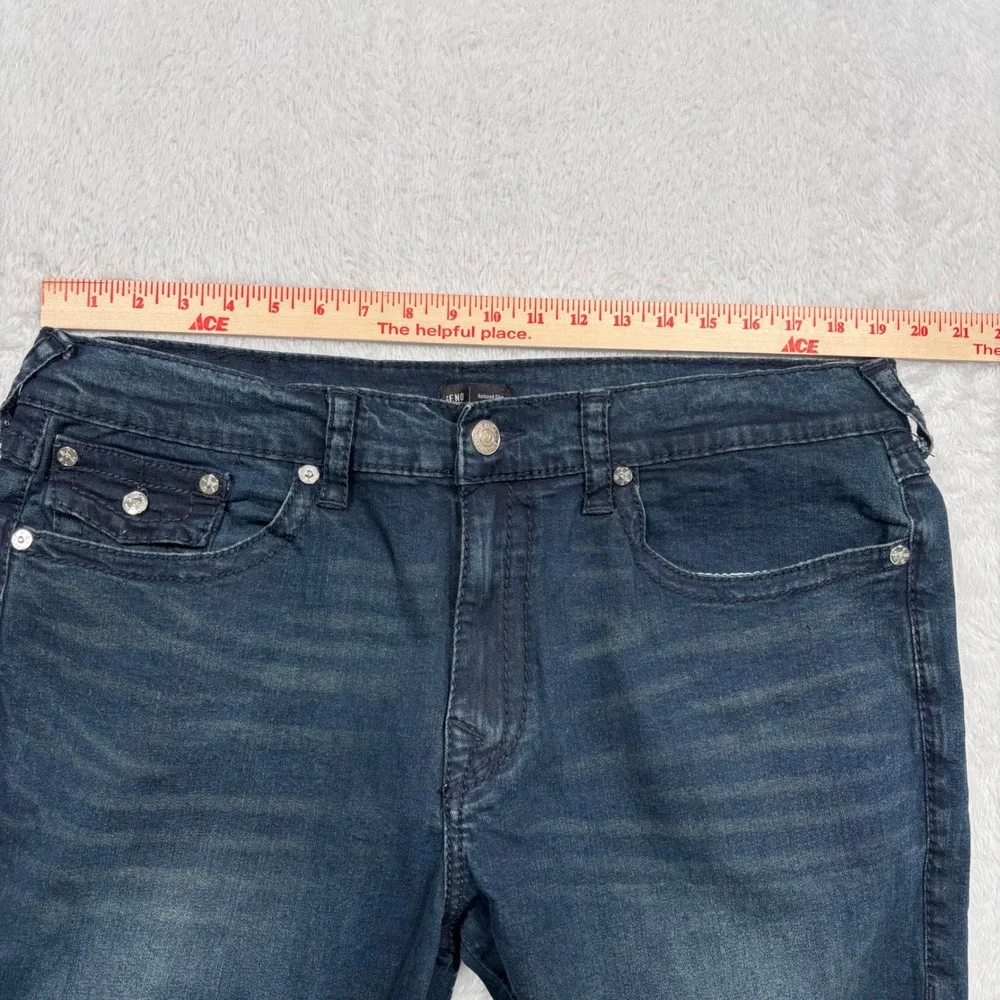 True Religion Jeans Geno‎ Relaxed Slim Mens 40x28 Dark Wash Big T Flap Pocket